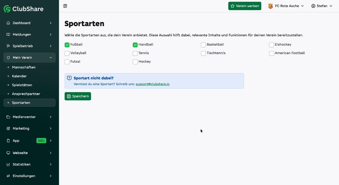 Sportart aktivieren
