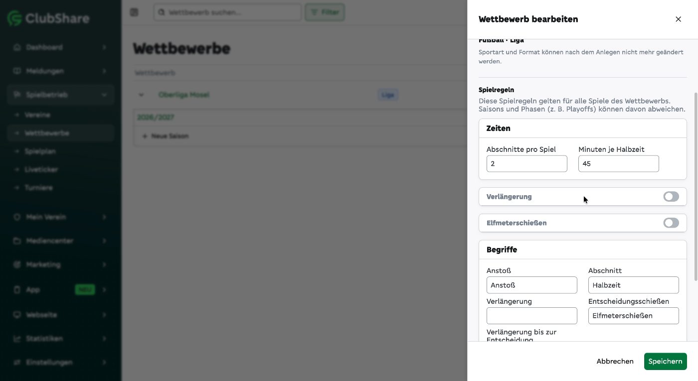 Wettbewerb nachträglich bearbeiten